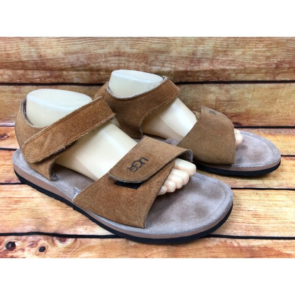 UGG Tan Suede Shearling Lined Ankle Strap Sandals Mens 11 M (5s73) - Picture 3 of 10